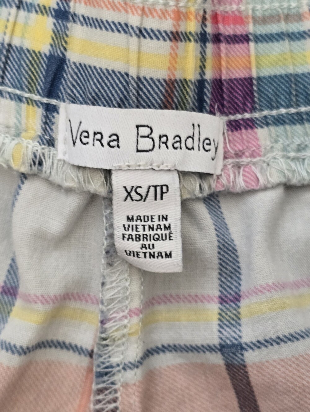 Vera Bradley Plaid Pajama Set Size XS Comfort Pastels Loungewear - Picture 3 of 10